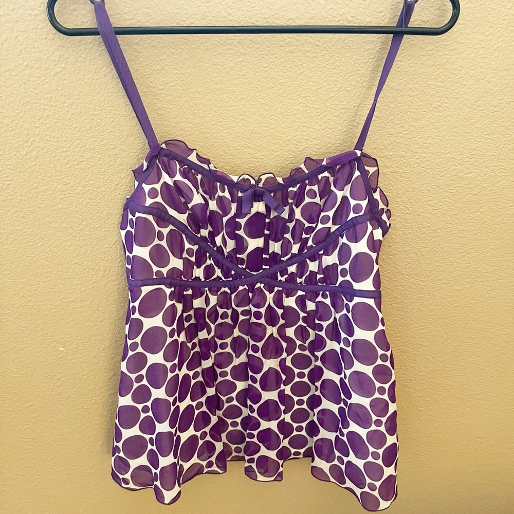 INC International Concepts Women's Purple Polka Dot Silk Strap Blouse